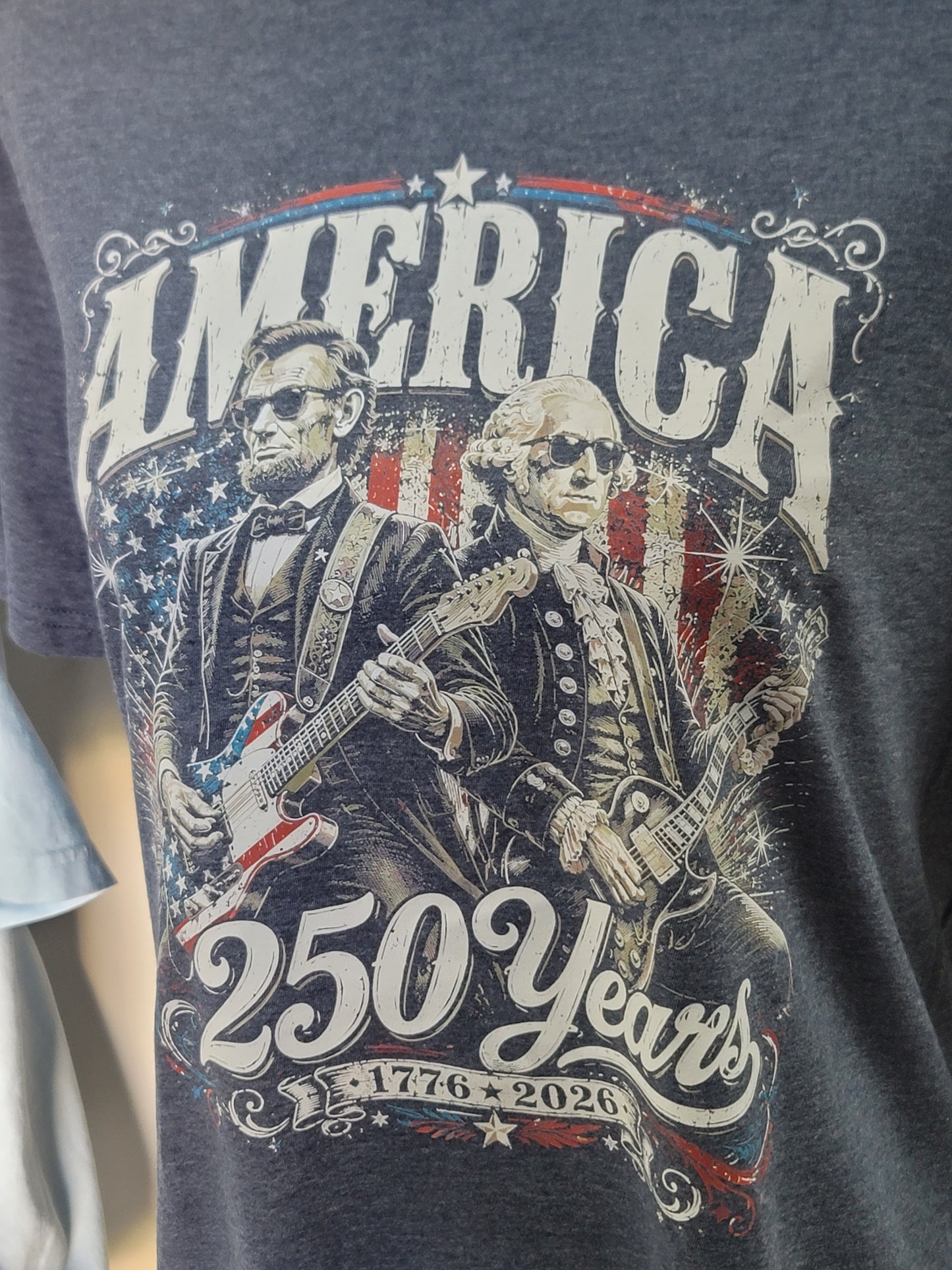America 250 years with Lincoln and Washington on Heather Navy Shirt