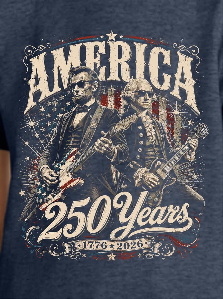 America 250 years with Lincoln and Washington on Heather Navy Shirt